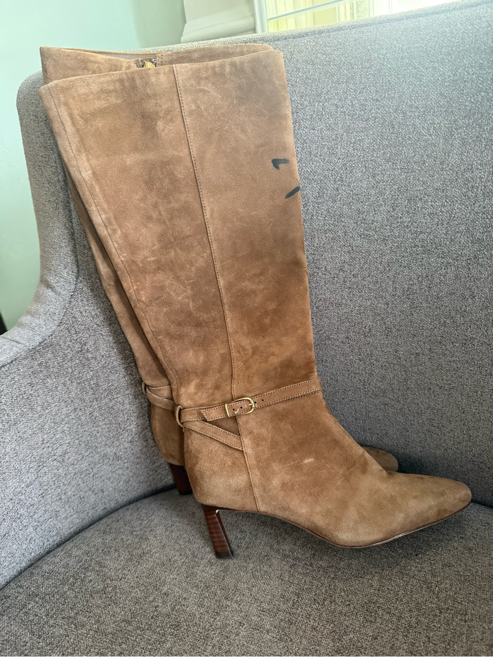 Veronica Beard Tan Suede Knee-High Heeled Boots